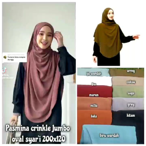 KERUDUNG PASHMINA CRINGKLE PREMIUM AIRFLOW HIJAB CRINGKLE SYARI UKURAN 200 X120 JILBAB KHIMAR PASHMINA CRINGKLE JUMBO BANYAK PILIHAN WARNA TERBARU