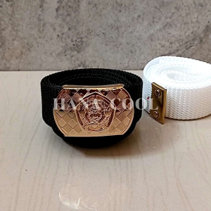 sabuk pdh menwa kuningan motif logo timbul tali sabuk bisa request (hitam/putih)