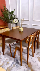 Set Kursi Makan Rotan Retro Kayu Jati Jepara - Kursi Cafe Resto Terbaru - Meja Makan Minimalis Harga Murah