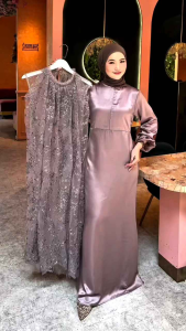 Renata Dress Mewah Elegan Gamis Wanita Dengan Outher Terpisah Bahan Velvet Mix Brukat+Tile Raindrop