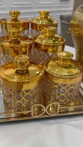 🔥READY STOK🔥Acrylic Round Canister Airtight w/ Diamond Knob Handle (Golden Bricks)Bekas Kedap Udara Kitchen snacks