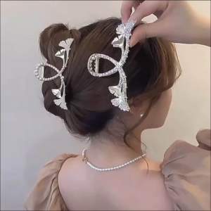 [SHIPS FROM MALAYSIA](Z237) ZAYA Premium Quality Elegant Full Rhinestone Apricot Leaves 11.5cm Large Hair Claw