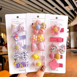 Set 5 kẹp tóc bé gái đính charm thủ công dễ thương