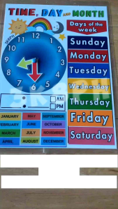 Telling Time chart Days of the Week chart and Months of the year chart combo