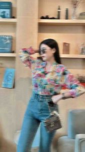 🔆Sunny🔆เสื้อเชิ้ตชีฟองลายดอกไม้ ผ้าชีฟองโปร่งแสง🌷ครอปเชิ้ตลายดอก