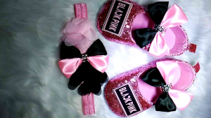 black pink shoes and headdress for 1-2 yrs old(5inches)