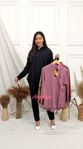 Kemeja wanita polos jumbo lengan panjang Rayon Twill Premium