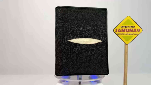 Dompet Kulit Pari Motif Hitam Diamond Vertikal