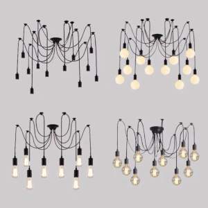 【COD&Ready】Rohstar Vintage Pendant Spider Retro Led bulb/Edison Bulb Chandelier Hanging Adjustable DIY Ceiling Lamp