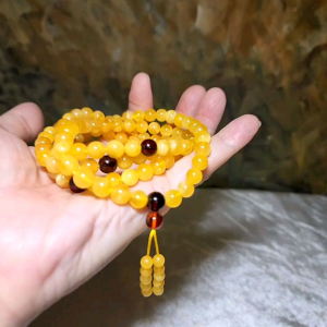 7.5mm+ Premium Butterscotch Amber 108 mala necklace [Natural Crystal] 优质蜜蜡108念珠项链