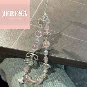 【TERESA】韩系INS风冰透云朵蝴蝶结手机链 Korean INS Bow Ice Transparent Cloud Mobile Phone Chain 手工DIY串珠相机挂饰