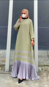 Bajuku Tren Gamis Muslim Wanita Abaya Mewah Polos Kombinasi Satin Sutera Pengantin Pesta Hijab India