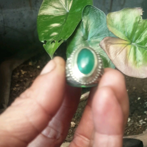 Batu Akik Ijo Natural Green Chalcedony Ring Tanam Alpaka Super