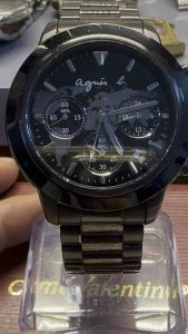 Đồng hồ nam hiệu AGNIS B QUARTZ size 395mm chạy full 3 cốt 6 kim 1 lịchfull thép màu đen mặt số in bản đồ thế giới chức năng lịch và chronographkim 24h dây khóa zin dài 175cmchống nước tốt lên đến 10BAR
