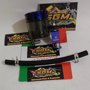Tabung Minyak Master Rem BRCMBO BigSmoke TwoTone /Tabung Besar Blue 2Tone + Breket 2Tone + Selang + Baut Lainnya Universal