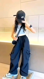 Kiya cargo anak perempuan umur 7-13 tahun lostpent hip hop / celana kulot cargo panjang masa kini