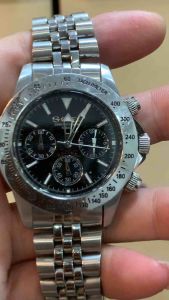 Đồng hồ nam OPEL QUARTZ size niềng 39mm cả núm 43mm chạy 3 cốt 6 kim Chronograph  vỏ và dây 100% thép đúc chống nước tốt lên đến 10BAR dây thép cuộn dài 20cm tháo cắt thoải mái kính và niềng có xước nhẹ