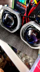 Paket Biled AES BI Laser Mobil Set Shroud Akrilik BMW RGB Devil Eyes Kabel Rilay