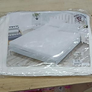 🔥3in1 SET WHITE BEDSHEET US COTTON FULL GARTER QUEEN SIZE*60 DOUBLE SIZE*54 SINGLE SIZE*36 AVAILABLE SIZE🔥