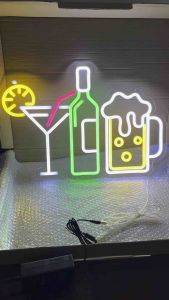 ป้ายไฟ ป้ายไฟร้าน ป้ายไฟตัวอักษร ป้ายไฟวิ่ง ป้ายไฟตกแต่ง ป้ายไฟled ป้ายไฟนีออน ร้านเหล้า (3ขวด 52x35cm)