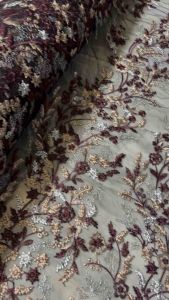 Bahan Kain Kebaya Brokat Tile ATHENA SERIES 2Tone Warna Hitam Burgundy Motif Timbul Harga 05m