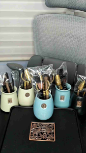 Bộ dụng cụ pha trà bằng đồng cao cấp bộ cung nhãn pha trà bằng gỗ hắc đàn phụ kiện trà đạo chuyên nghiệp