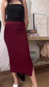 MEERA Slit Jersey Skirt - Rok Spandex Span Lidi - Rok Bodycon - Rok Hijab Lurus - Rok Kantor Hitam Polos