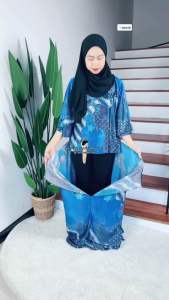 Kaftan Dress Satin Ikat Batik Print Floral Plain Navy