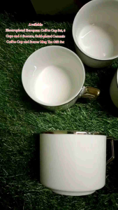 6-Piece Espresso Cup and Saucer Set Luxury Ceramic Coffee Cups with Golden Trim for Espresso Latte Mocha Cappuccino and Tea 8.5oz Capacity