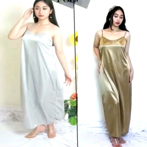 Baju tidur wanita dewasa tantop long dress satin glossy pakaian tidur