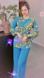 Bộ bà ba cổ tròn thiết kế mẫu hoa văn đẹp xinh  bộ lụa maingo mềm mịn không nhăn size 40/55 kí  bộ lam đi chùa shop Ngocngastore