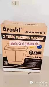 Arashi Mesin Cuci 2 Tabung 6 kg AWM 602. Khusus JAKARTA dengan INSTAN ORI Garansi Resmi