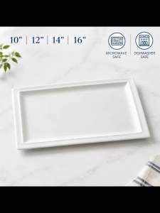 10”-16” White Ceramic Rectangle Steak Plate Serving Plate Dinner Plate Microwave Safe | Pinggan Stik Seramik Putih 白色陶瓷牛排盘西餐碟