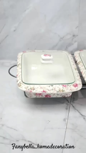 Prasmanan Set Gandeng Dua Toples Tempat Saji Makanan Lauk Motif Shabby Chic Keramik Dapur