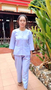 ชุดขาวแขนสี่ส่วนกางเกงเอวยืด​ขาวยาว