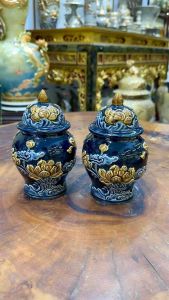 Chóe Thờ Chum Thờ Chóe Men Xanh CoBan Đắp Nổi Bát Tràng Gốm Sứ Bát Tràng Xanh