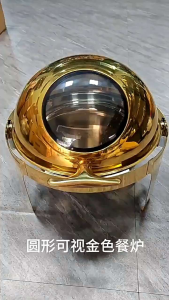 Gold 6L stainless steel commercial chafing dish buffet set chafers chafing dish buffet in gold round roll top chafing dish Serving for hotel and restaurants needs for catering. Plates