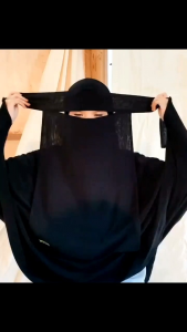 Niqab Bandana Sifon Silky Jetblack Tanpa Jahitan Dibawah Mata