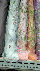 KAIN/bahan tille lance/tille bordir bunga daun daun