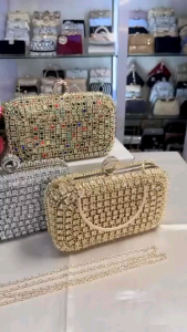 Tas Pesta BEVERLY Embellished Crystal Box Clutch