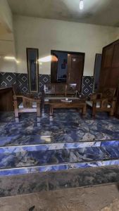 Kursi Meja Tamu Minimalis Model Flamboyan Rangka Kayu Jati Tua Plus Busa