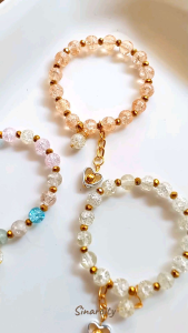 SC Gelang Wanita Manik Kristal Kaca List Stopper Bulat Gold Premium Rantai Gantung Liontin Love | Gelang Kaca Popcorn Kristal 8mm Aesthetic Gaya Pesta | Bracelet Woman Perhiasan Aksesoris Gelang Manik Aesthetic Clear | Bracelet Beads Coquette Jewerly