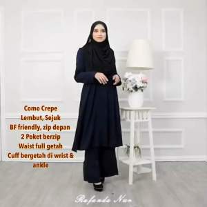 Marissa 7.0 - Jubah Seluar Suit Muslimah Pakaian Umrah Haji Hitam Putih Navy Purple Less Iron Nursing Friendly