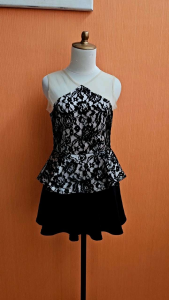 atasan wanita cream lace hitam INZ cewek S kutung MEWAH cute PESTA