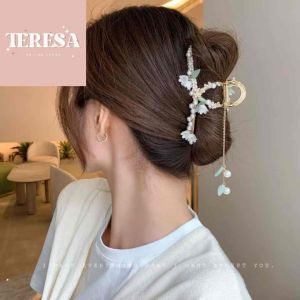 【TERESA】B25 韩式珍珠花鲨鱼夹 Korean Style Pearl Shark Hair Clip 气质珍珠发夹/优雅鲨鱼夹