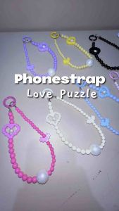 Love Puzzle Phonestrap Tali Gantungan HP Block Heart With Pearl Mutiara Handphone Tali Lanyard Playful Pastel Color Luxury