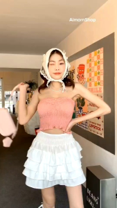AimornShopp (ขายแยกชิ้น)เสื้อเกาะอก สีสันสดใสรับซัมเมอร์สุดๆ งานด้านหลังเป็นสม็อค ผ้าใส่สบายมาก