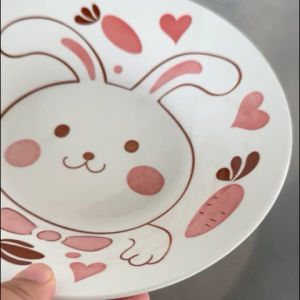 น่ารักๆ จานเซรามิค ลายกระต่าย ขนาด 8 นิ้ว เคลือบอย่างดี ทน ใส่ไมโครเวฟได้