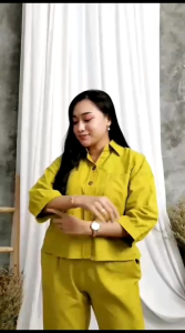 Setelan Wanita Outfit Cewek ONE SET CROP LINEN POLOS NARA SET BY BELLA Set