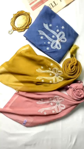 SEGI EMPAT BORDIR PITA POMPOM//HIJAB PARIS JADUL BORDIR PITA DUA SISI